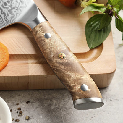 1-3PCS Damascus Steel Knife Set Chef Santoku Utility Knives 67 Layers Super Steel Figured Sycamore Brass Rivets 60HRC