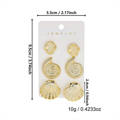 3 Pairs Bohemia Shell Starfish Dangle Earring Set for Women Summer Beach Conch Drop Geometric Earring Girls Fashion Jewelry