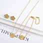 3Pcs 18K Gold-Plated Five-Leaf Flower Necklace Earrings Bracelet Jewelry Set for Woman Fashion Party Jewelry Daily Wear Clover