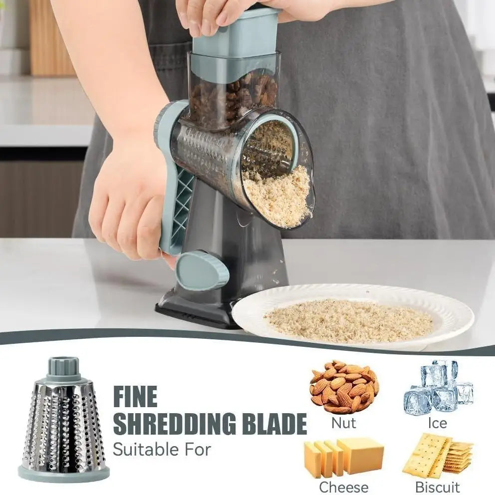 Hand-Cranked Cheese Grater Vegetable Slicer, Three-In-One Grinder with Interchangeable Blades, Kitchen Multi-Function Tool