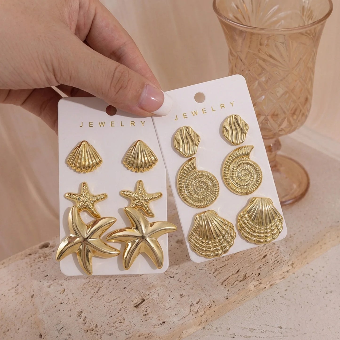 3 Pairs Bohemia Shell Starfish Dangle Earring Set for Women Summer Beach Conch Drop Geometric Earring Girls Fashion Jewelry