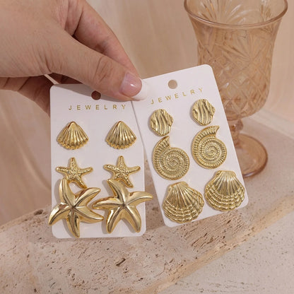 3 Pairs Bohemia Shell Starfish Dangle Earring Set for Women Summer Beach Conch Drop Geometric Earring Girls Fashion Jewelry