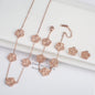 3Pcs 18K Gold-Plated Five-Leaf Flower Necklace Earrings Bracelet Jewelry Set for Woman Fashion Party Jewelry Daily Wear Clover