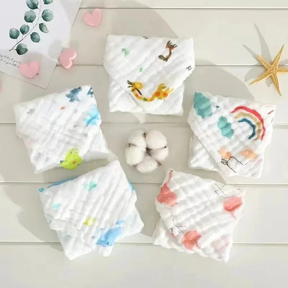 5Pcs/Lot Muslin 6 Layers Cotton Soft Baby Towels Baby Face Towel Handkerchief Bathing Feeding Face Washcloth Wipe Burp Cloth