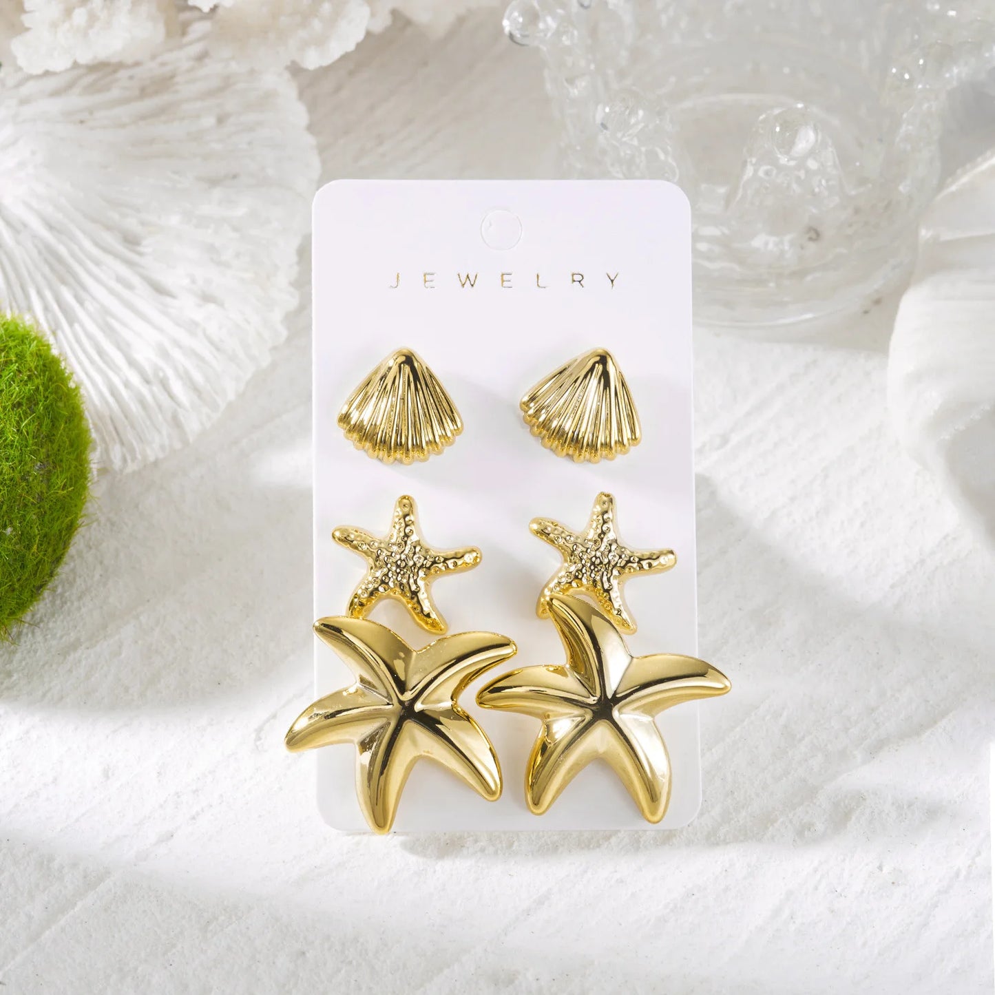 3 Pairs Bohemia Shell Starfish Dangle Earring Set for Women Summer Beach Conch Drop Geometric Earring Girls Fashion Jewelry