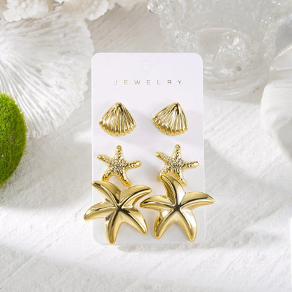 3 Pairs Bohemia Shell Starfish Dangle Earring Set for Women Summer Beach Conch Drop Geometric Earring Girls Fashion Jewelry
