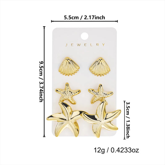 3 Pairs Bohemia Shell Starfish Dangle Earring Set for Women Summer Beach Conch Drop Geometric Earring Girls Fashion Jewelry