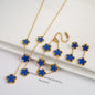 3Pcs 18K Gold-Plated Five-Leaf Flower Necklace Earrings Bracelet Jewelry Set for Woman Fashion Party Jewelry Daily Wear Clover