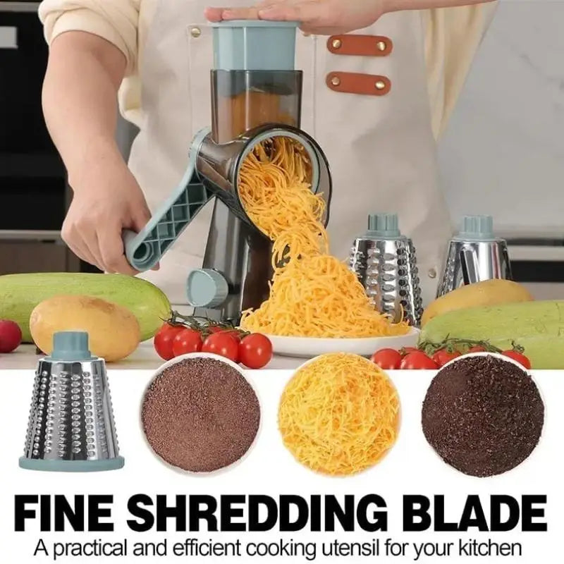 Hand-Cranked Cheese Grater Vegetable Slicer, Three-In-One Grinder with Interchangeable Blades, Kitchen Multi-Function Tool