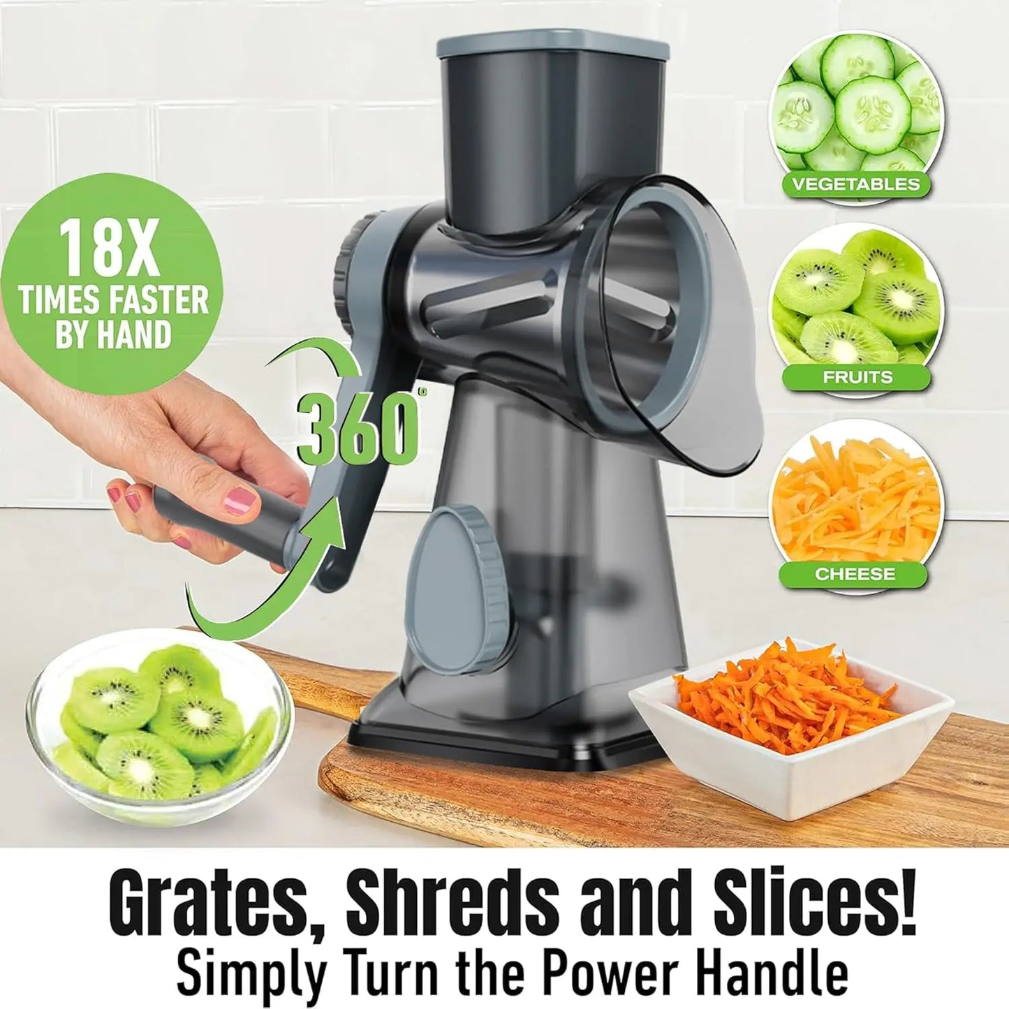 Hand-Cranked Cheese Grater Vegetable Slicer, Three-In-One Grinder with Interchangeable Blades, Kitchen Multi-Function Tool