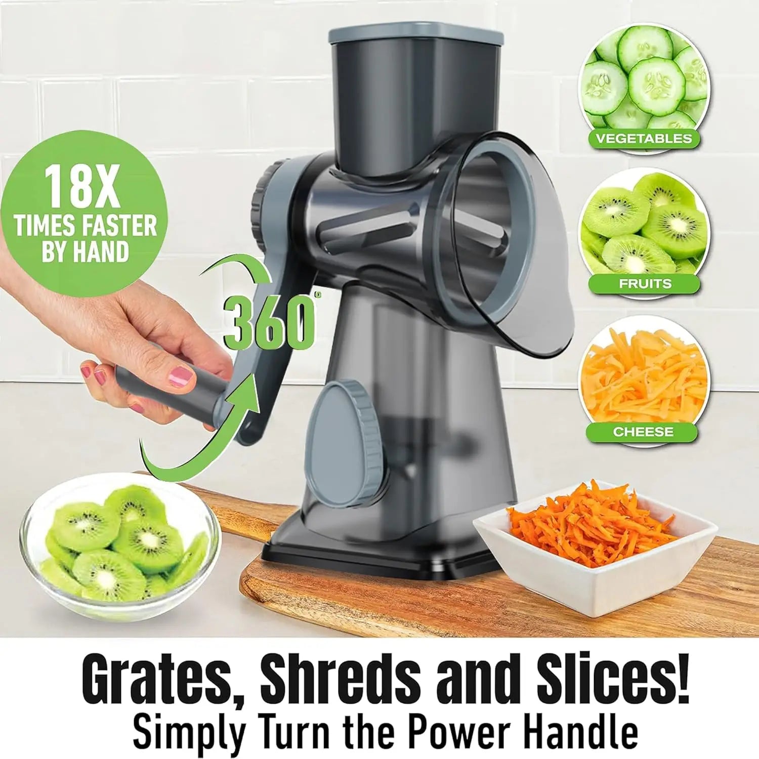 Hand-Cranked Cheese Grater Vegetable Slicer, Three-In-One Grinder with Interchangeable Blades, Kitchen Multi-Function Tool