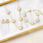 3Pcs 18K Gold-Plated Five-Leaf Flower Necklace Earrings Bracelet Jewelry Set for Woman Fashion Party Jewelry Daily Wear Clover