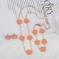 3Pcs 18K Gold-Plated Five-Leaf Flower Necklace Earrings Bracelet Jewelry Set for Woman Fashion Party Jewelry Daily Wear Clover