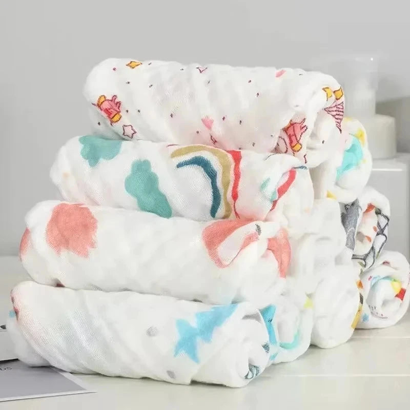 5Pcs/Lot Muslin 6 Layers Cotton Soft Baby Towels Baby Face Towel Handkerchief Bathing Feeding Face Washcloth Wipe Burp Cloth