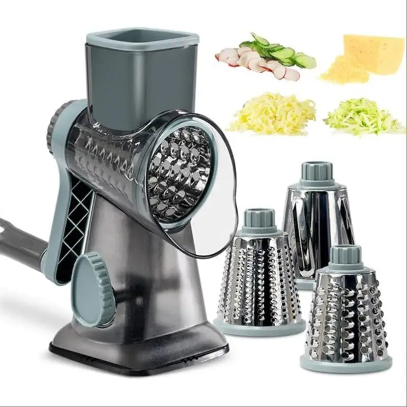 Hand-Cranked Cheese Grater Vegetable Slicer, Three-In-One Grinder with Interchangeable Blades, Kitchen Multi-Function Tool
