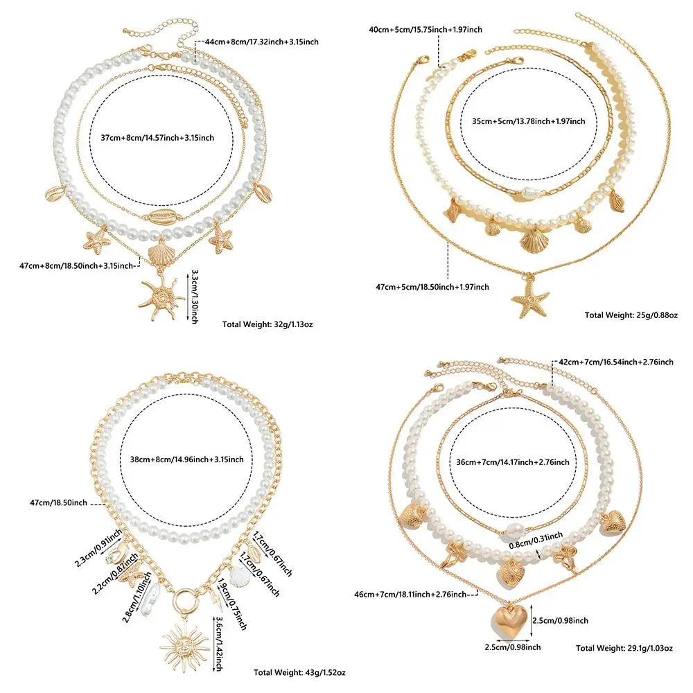 Alloy Beads Multi-Layer Necklace Beach Style Holiday Travel Starfish Pendant Necklace Jewelry Gift Shell Necklace for Women