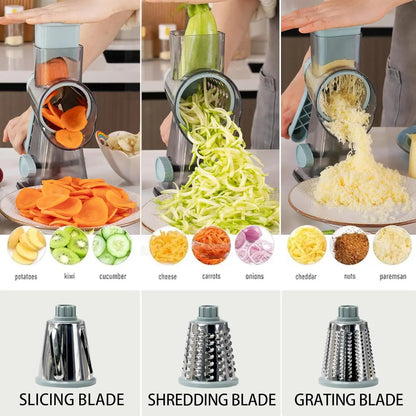 Hand-Cranked Cheese Grater Vegetable Slicer, Three-In-One Grinder with Interchangeable Blades, Kitchen Multi-Function Tool