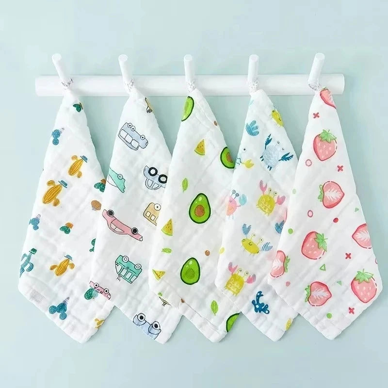 5Pcs/Lot Muslin 6 Layers Cotton Soft Baby Towels Baby Face Towel Handkerchief Bathing Feeding Face Washcloth Wipe Burp Cloth