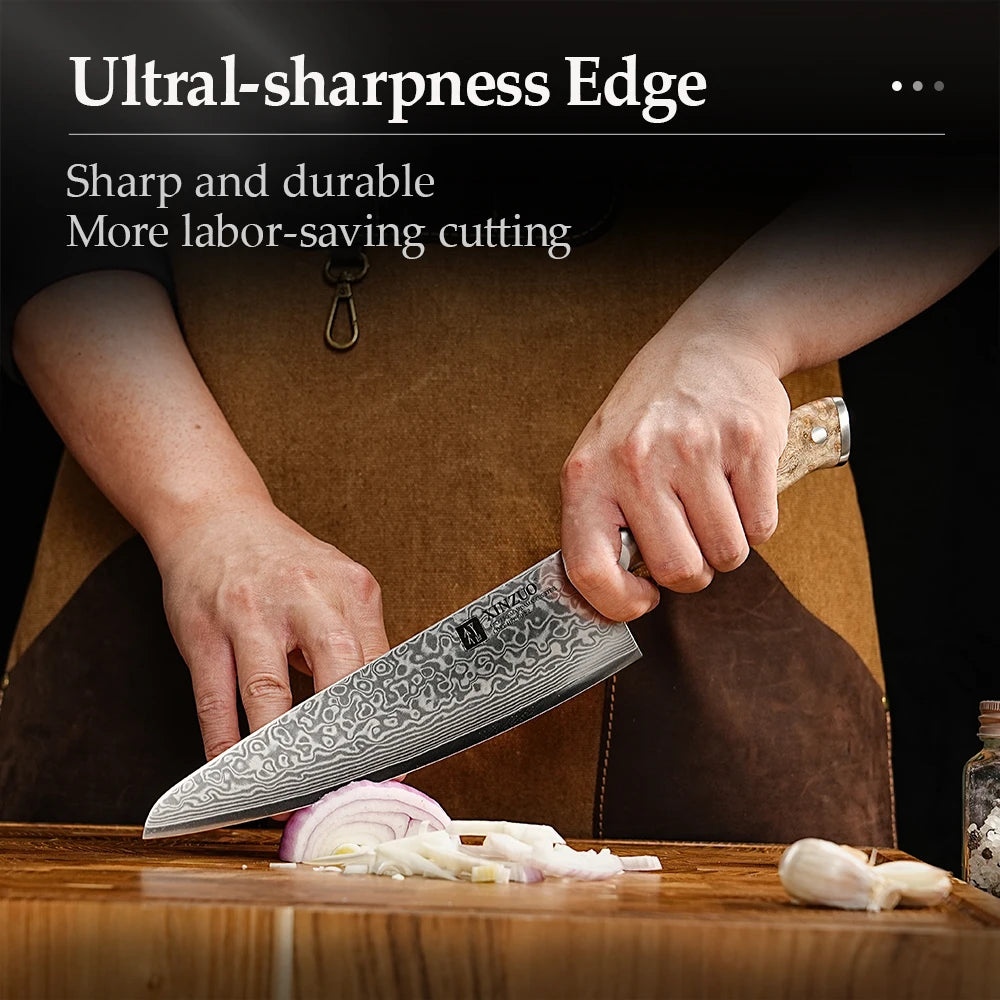 1-3PCS Damascus Steel Knife Set Chef Santoku Utility Knives 67 Layers Super Steel Figured Sycamore Brass Rivets 60HRC